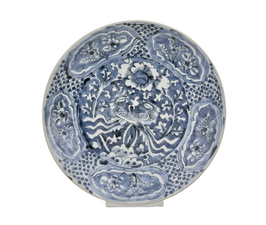 Chinese Swatow Blue and White Ceramic Dish, Late Ming Era