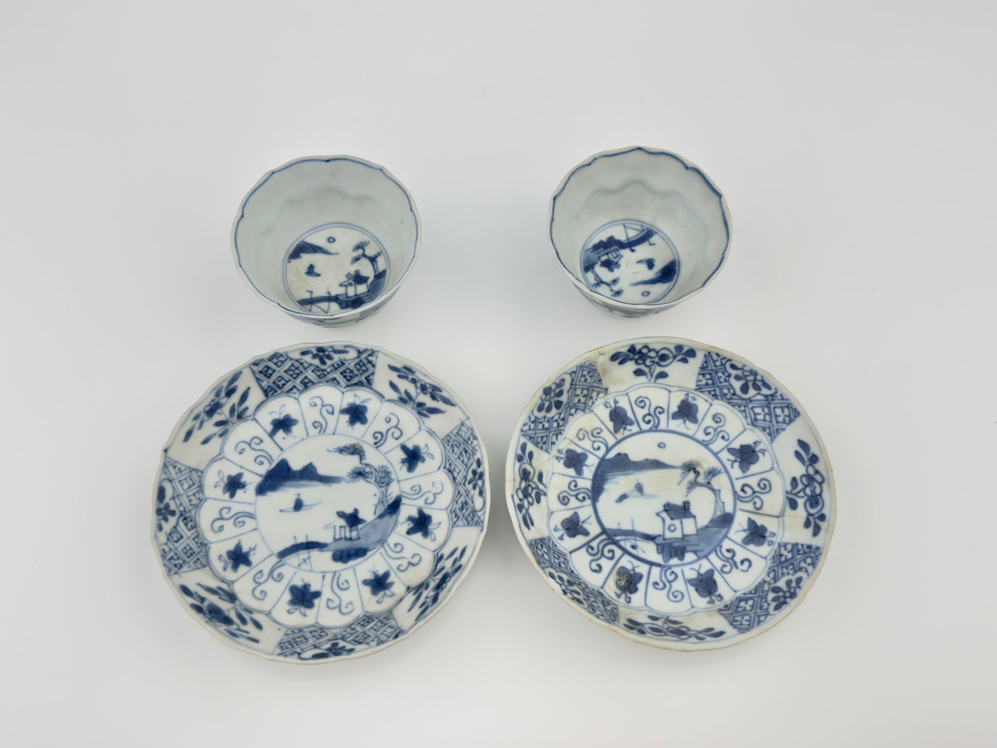 BLUE AND WHITE BOTANICAL PATTERN TEA SET C 1725, QING DYNASTY, YONGZHENG REIGN