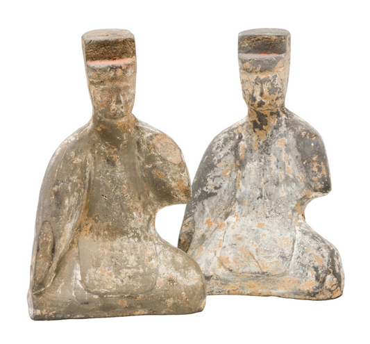 Two Pottery Kneeling Figures of Attendant, Han dynasty