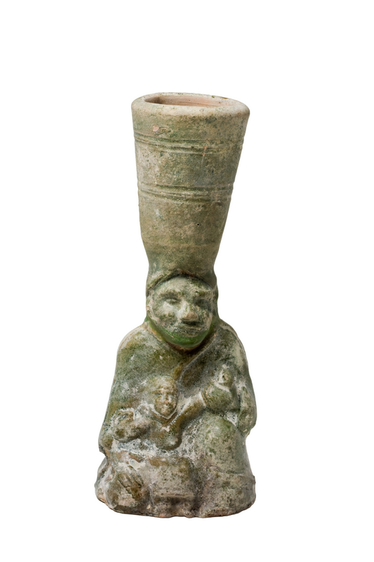 Green-glazed pottery 'figural' lamp, Han Dynasty