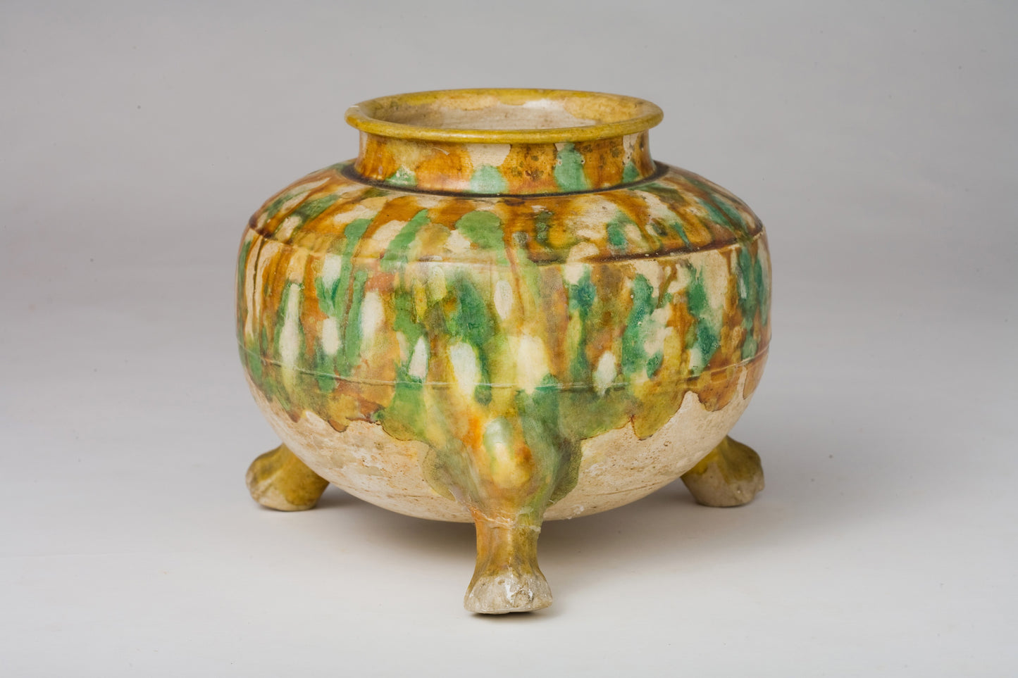 Sancai-Glazed Pottery Tripod Jar, Tang Dynasty