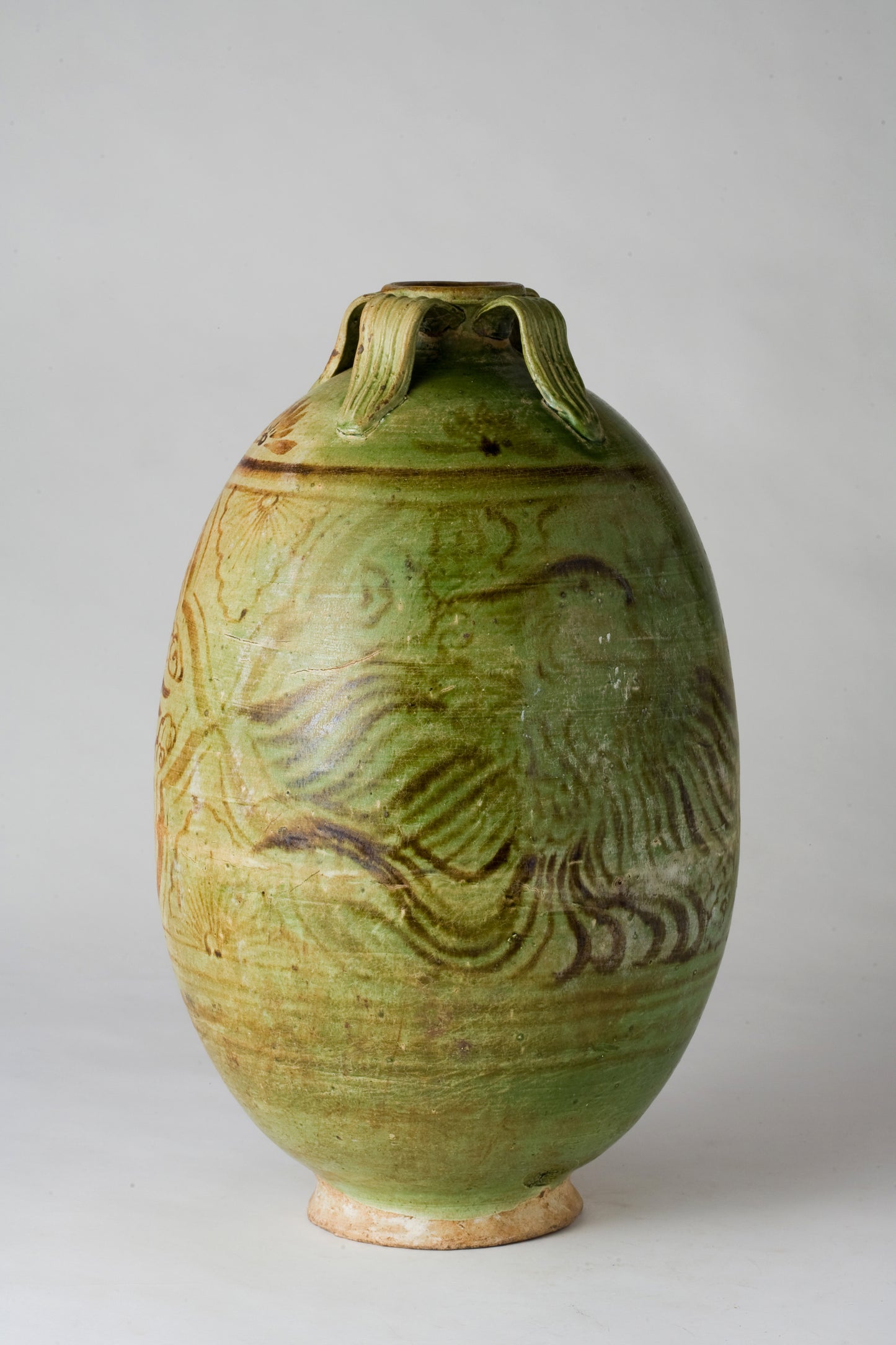 Green-glazed Pottery Amphora with Brown glazed Phoenix, Tang-Liao Dynasty