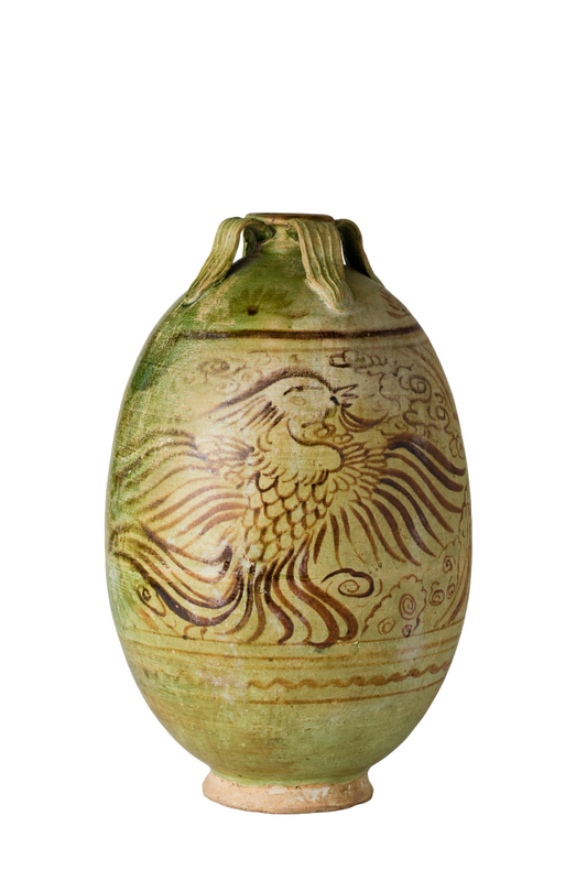 Green-glazed Pottery Amphora with Brown glazed Phoenix, Tang-Liao Dynasty