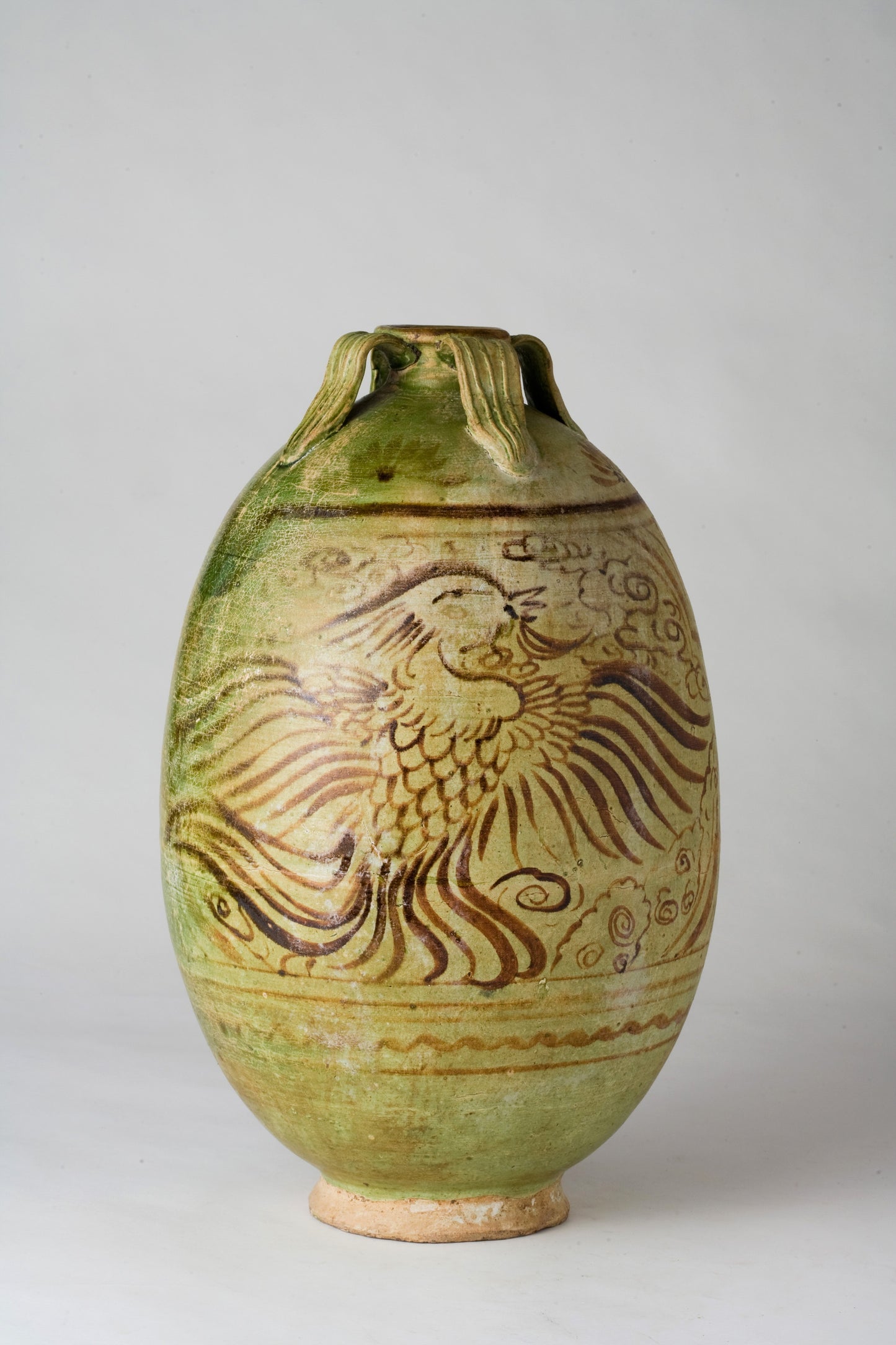 Green-glazed Pottery Amphora with Brown glazed Phoenix, Tang-Liao Dynasty