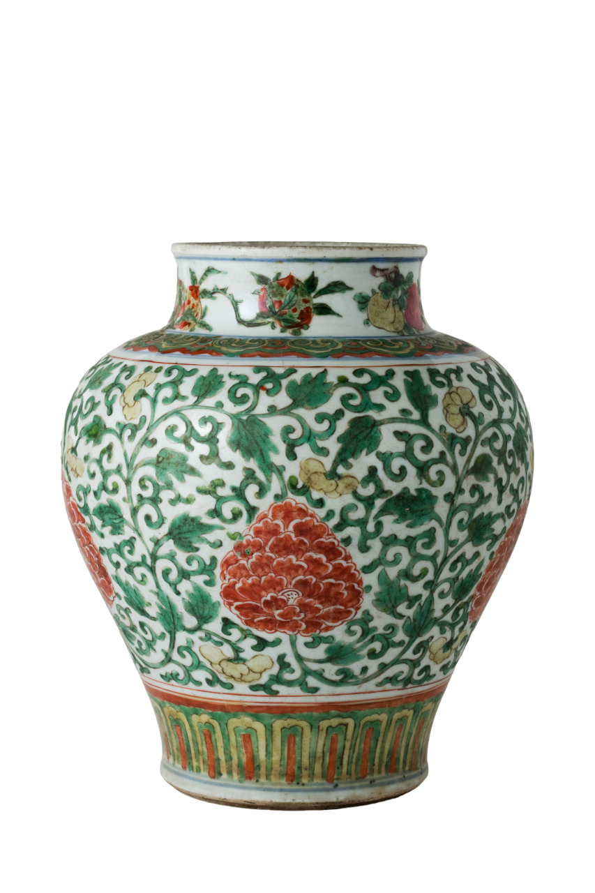 A Wucai 'Peony' Vase Transitional Period, 17th century, Transitional period(Ming Dynasty)