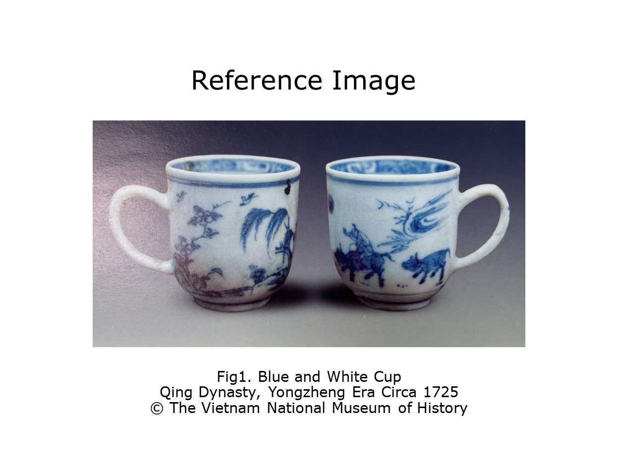 IMARI PAVILION PATTERN BLUE AND WHITE CUP CIRCA 1725, QING DYNASTY, YONGZHENG