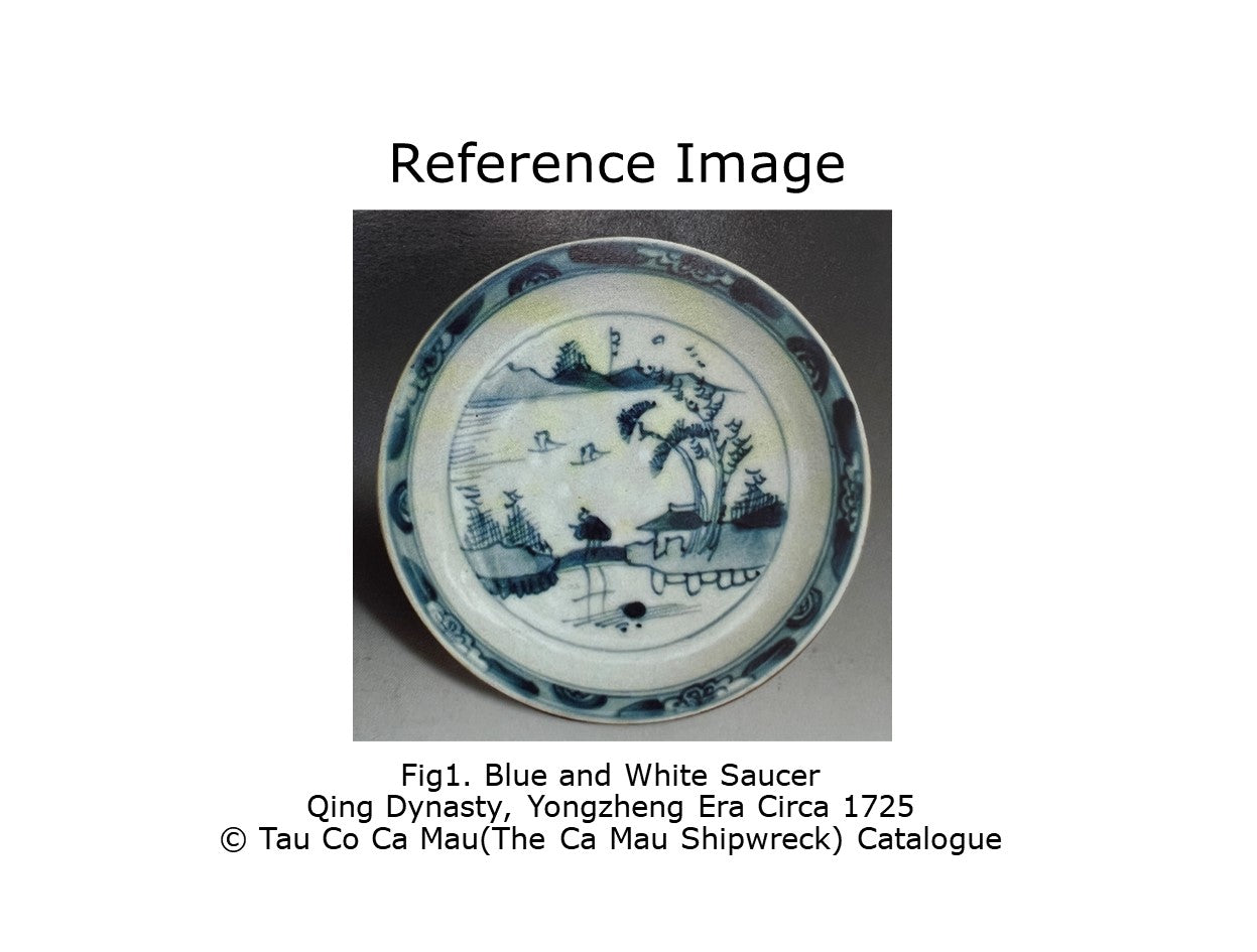 PASSING BOAT AND BRIDGE PATTERN BLUE AND WHITE TEABOWL AND SAUCER SET CIRCA 1725, QING DYNASTY, YONGZHENG ERA