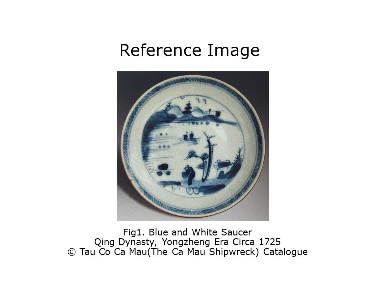 PASSING BOAT AND BRIDGE PATTERN BLUE AND WHITE TEABOWL AND SAUCER SET CIRCA 1725, QING DYNASTY, YONGZHENG ERA