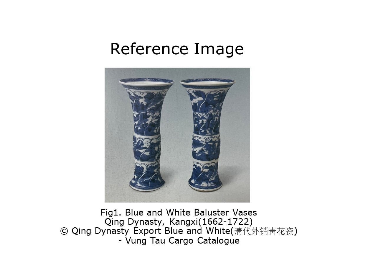 ANCIENT GU SHAPE BLUE AND WHITE 'RIVERSCAPES' VASE, QING DYNASTY, KANGXI ERA, CIRCA 1690