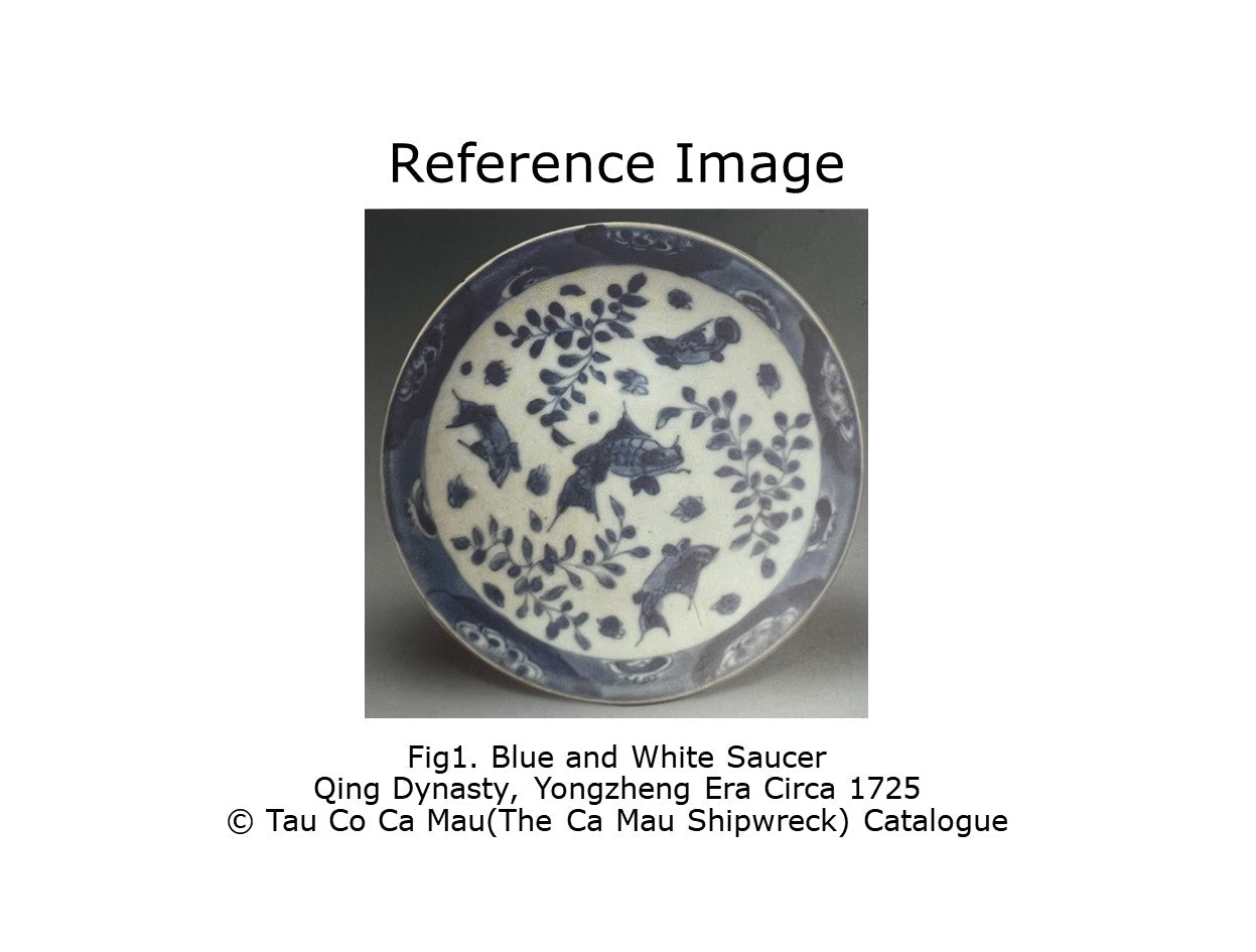 FISH AND WATERWEED PATTERN BLUE AND WHITE TEABOWL AND SAUCER SET CIRCA 1725, QING DYNASTY, YONGZHENG ERA