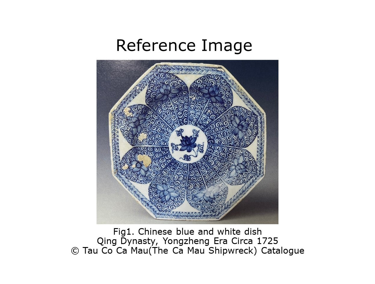 A BLUE AND WHITE LOTUS PATTERN DISH CIRCA 1725, QING DYNASTY, YONGZHENG REIGN (Ca Mau Ship)